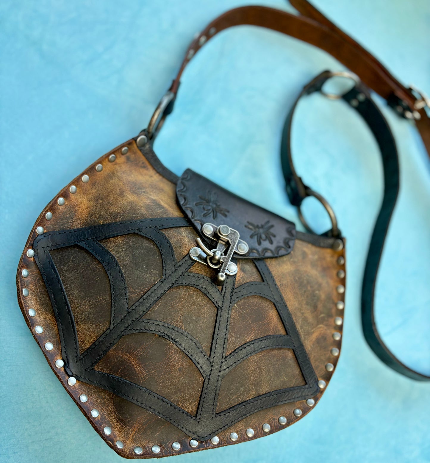 Rustic Brown Crossbody with Spiderweb