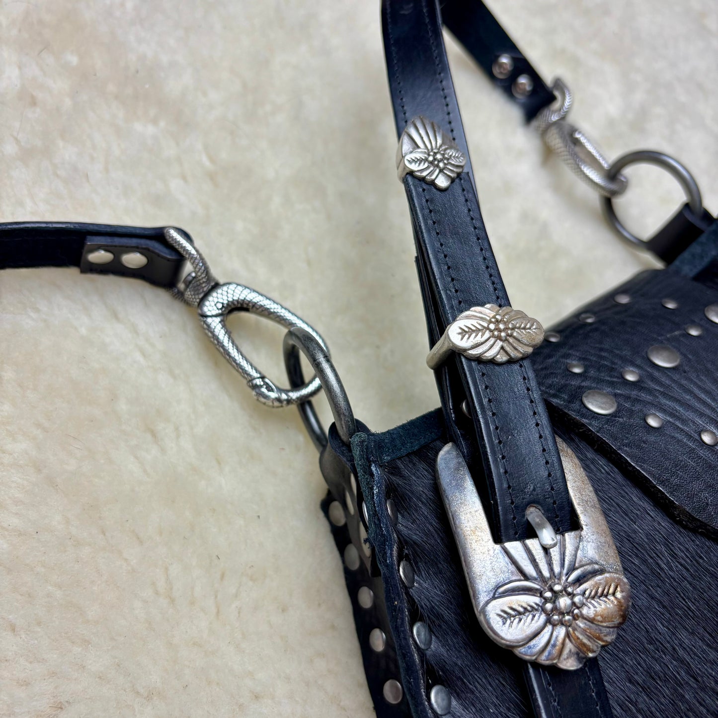 Black and White Cowhide Buckle Bag