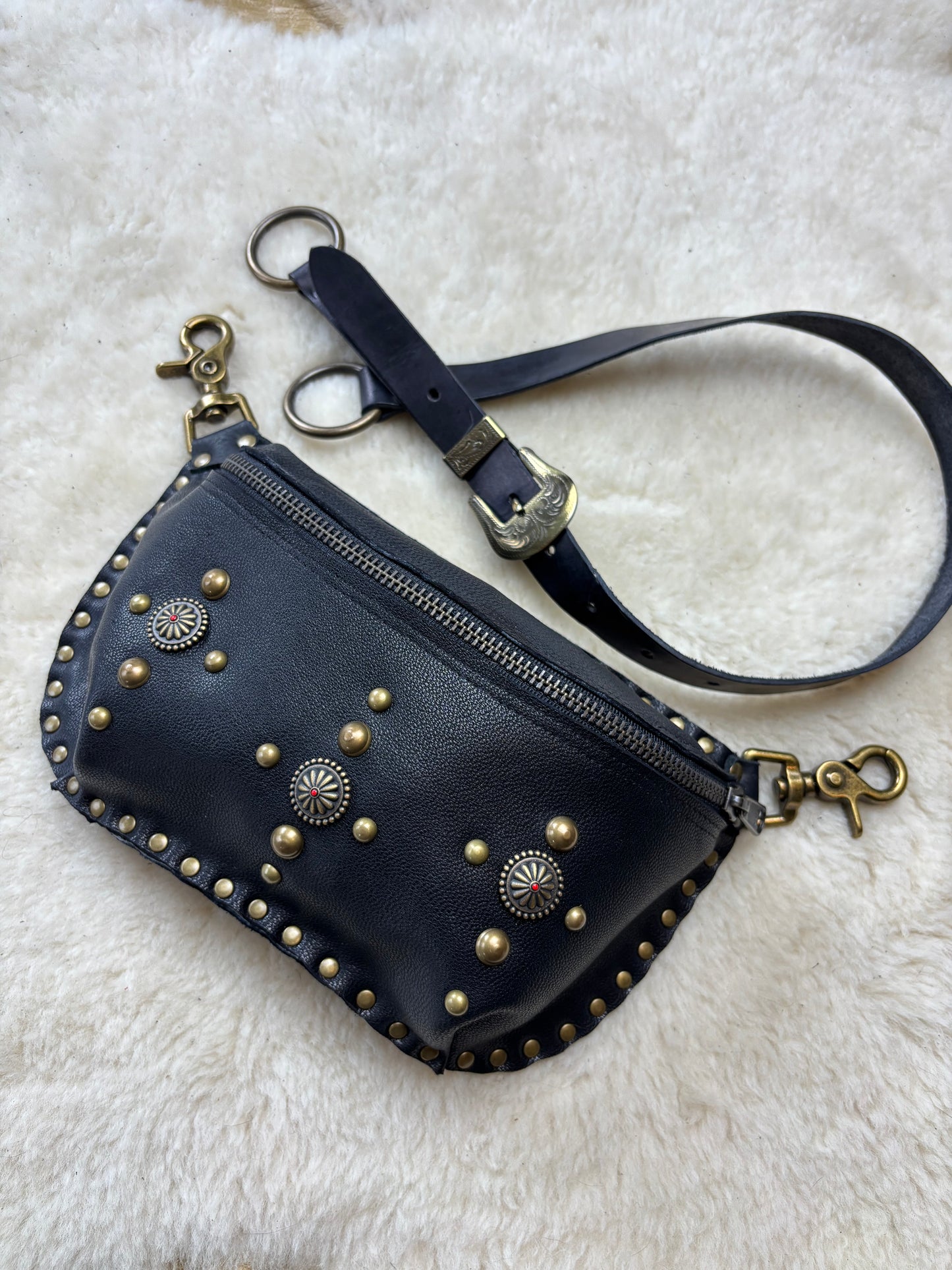 Black and Bronze Concho Fanny Pack