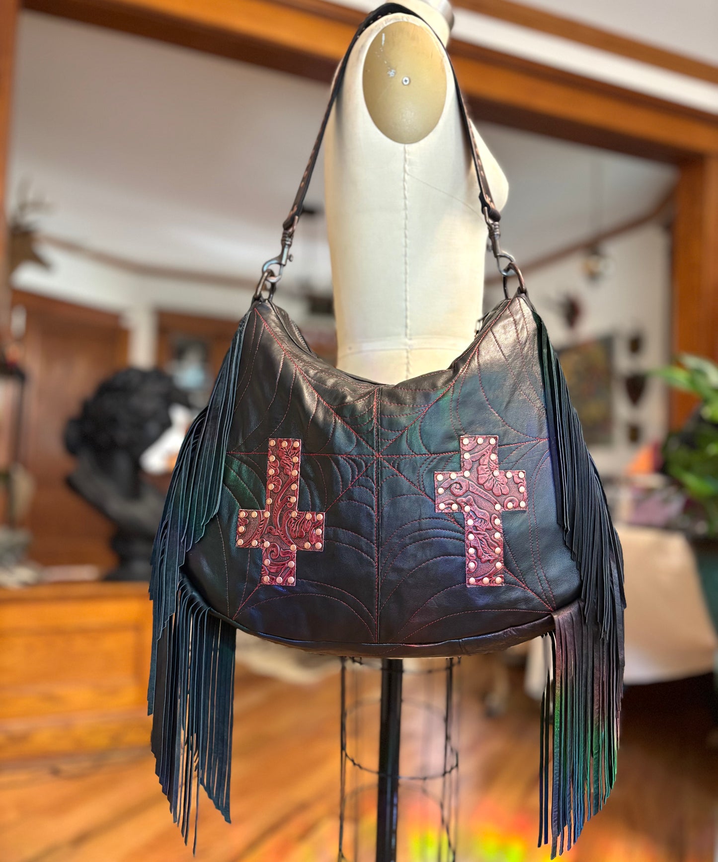 Black and Red Zip Top with Crosses