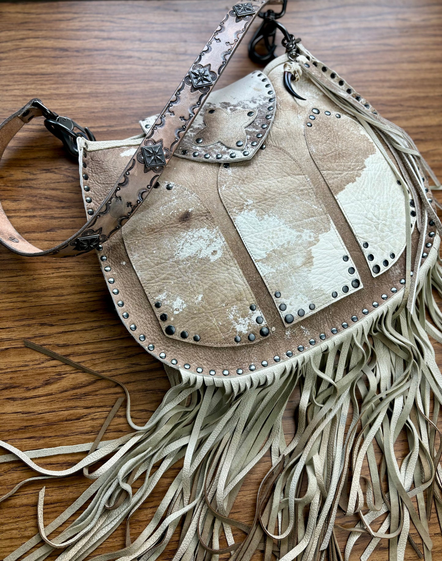 Distress Taupe Fringed Cathedral Bag