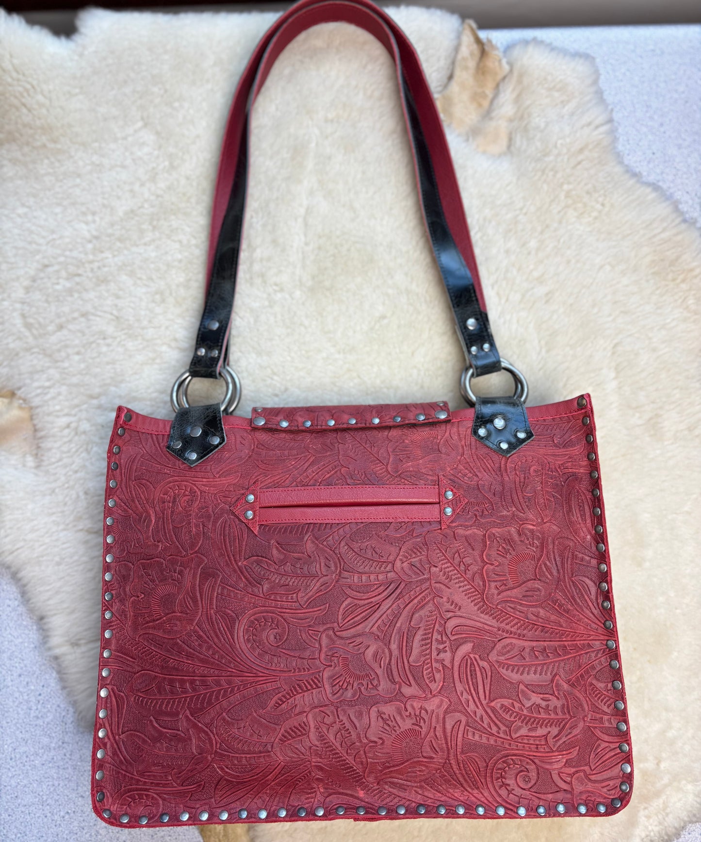 Red Embossed Squared Tote