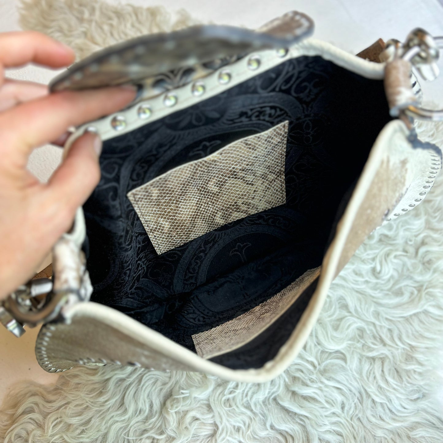 Distressed Leather and Python Cathedral Shoulder Bag