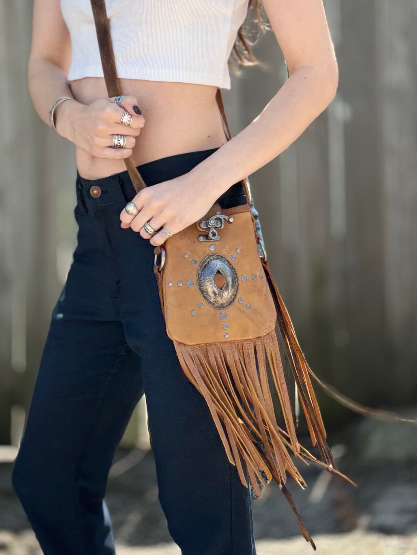 Reclaimed Leather Concho Bag