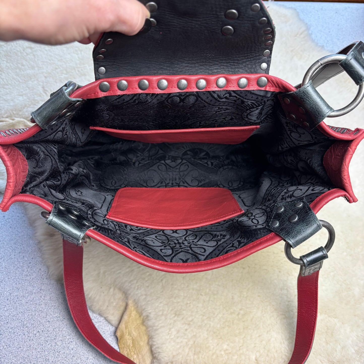 Red Embossed Squared Tote