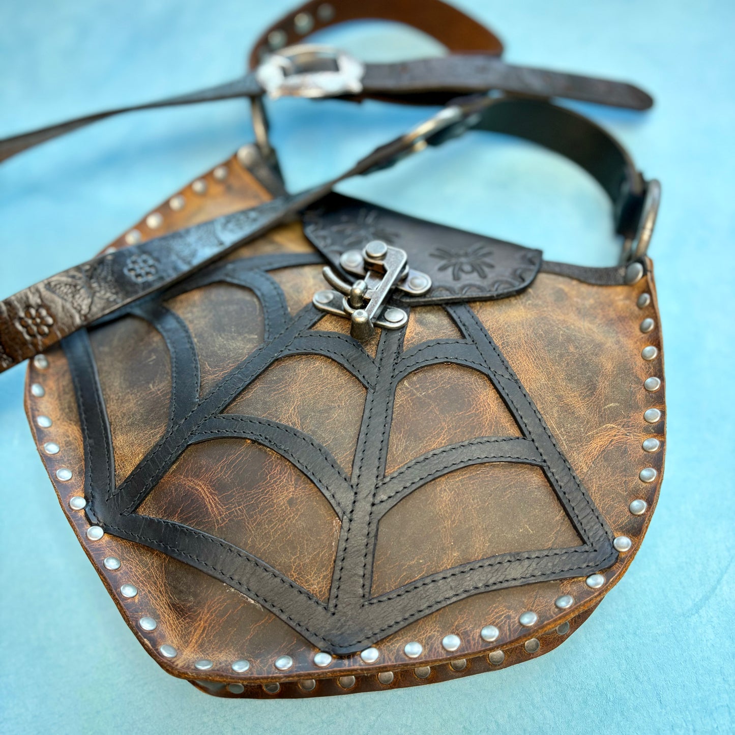 Rustic Brown Crossbody with Spiderweb