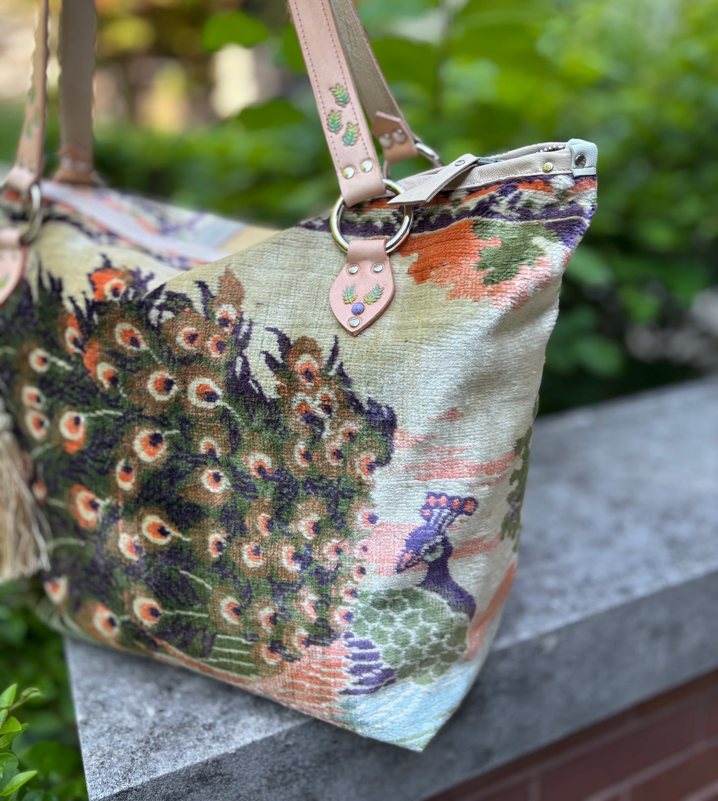 Pastel Peacock Velvet Ziptop Bag