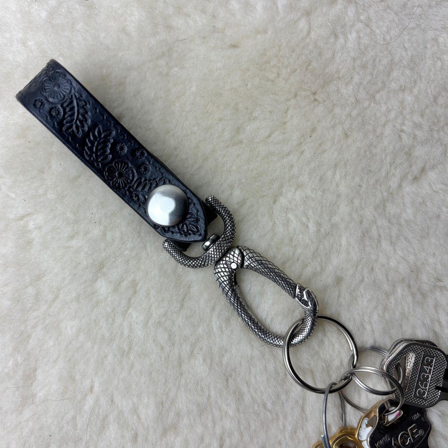 Black Leather Belt Python Key Hook