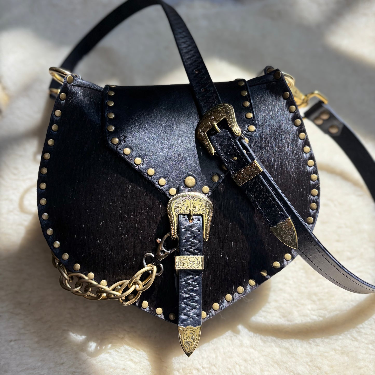 Black and Gold Crossbody with Chain