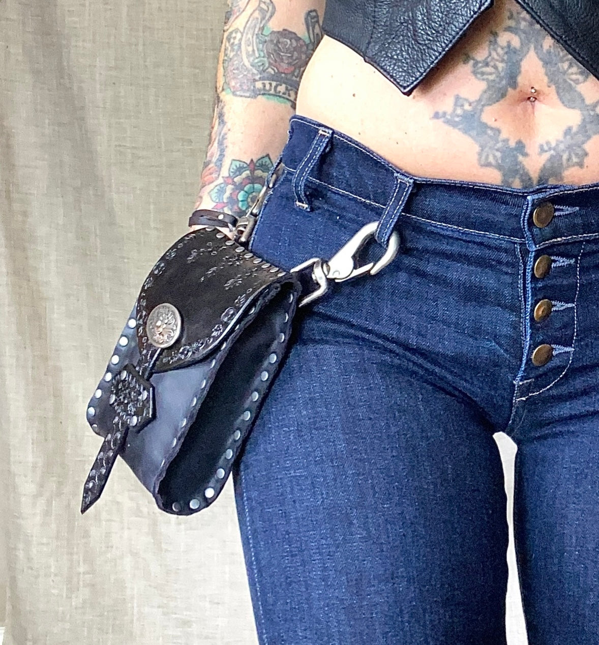 Black & Brown Biker Crossbody/Waist Bag