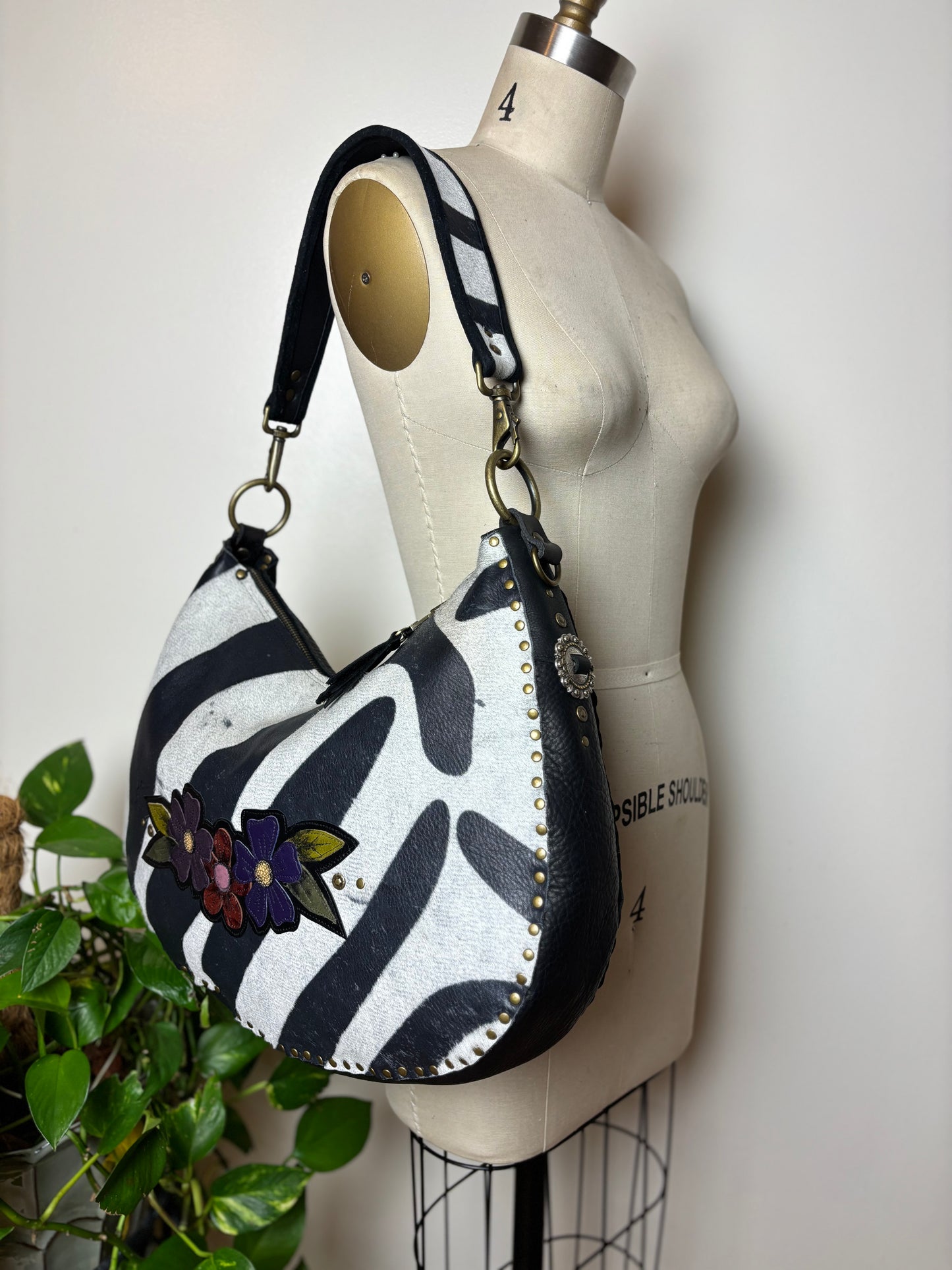 Zebra Bloom Ziptop Hobo