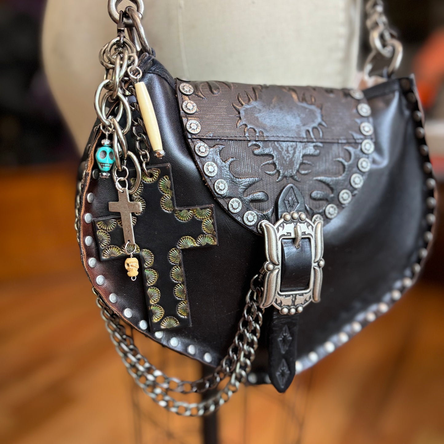 Black and Green Cross Bag Charm