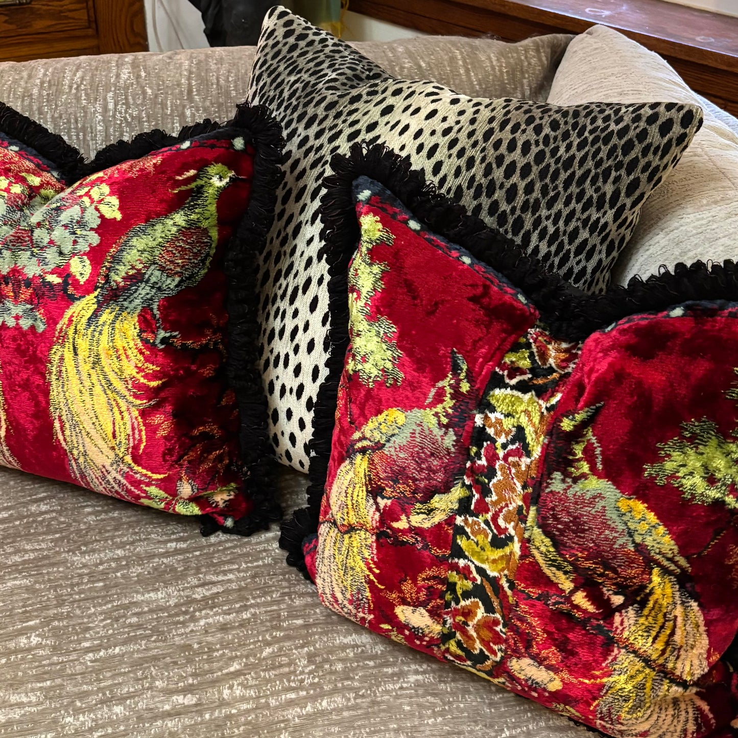 Tropical Birds Vintage Velvet Pillow