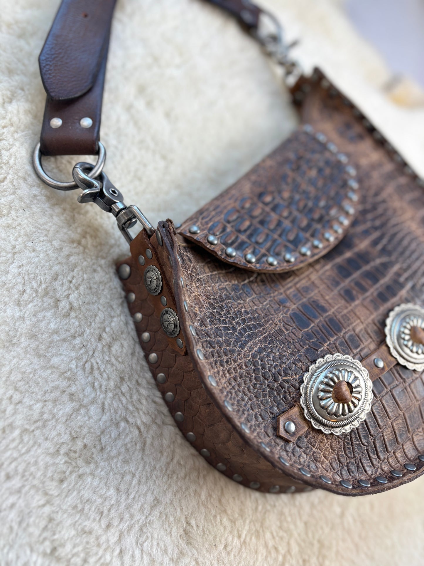 Crocodile Concho Crescent Bag