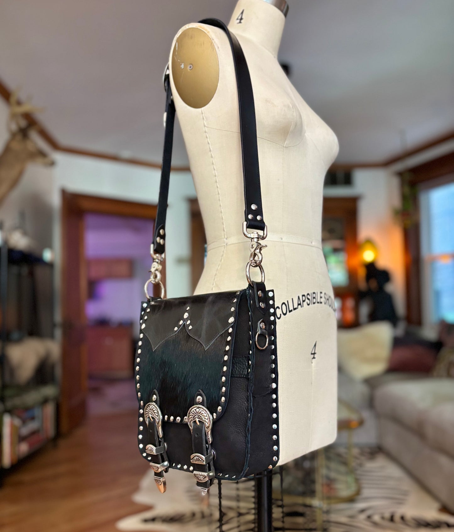 Black Mixed Hide Buckle Bag