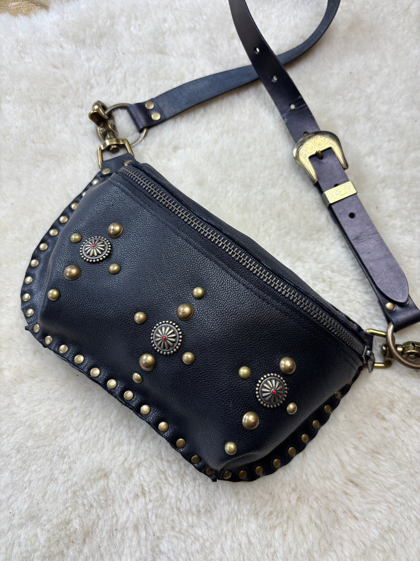 Black and Bronze Concho Fanny Pack