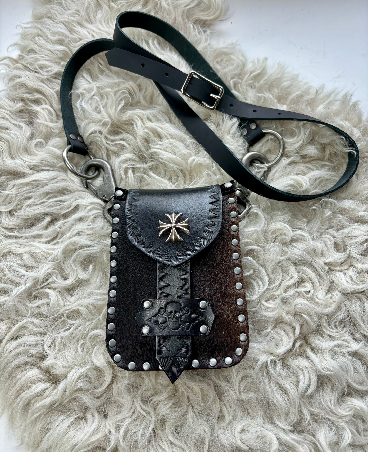 Black & Brown Biker Crossbody/Waist Bag