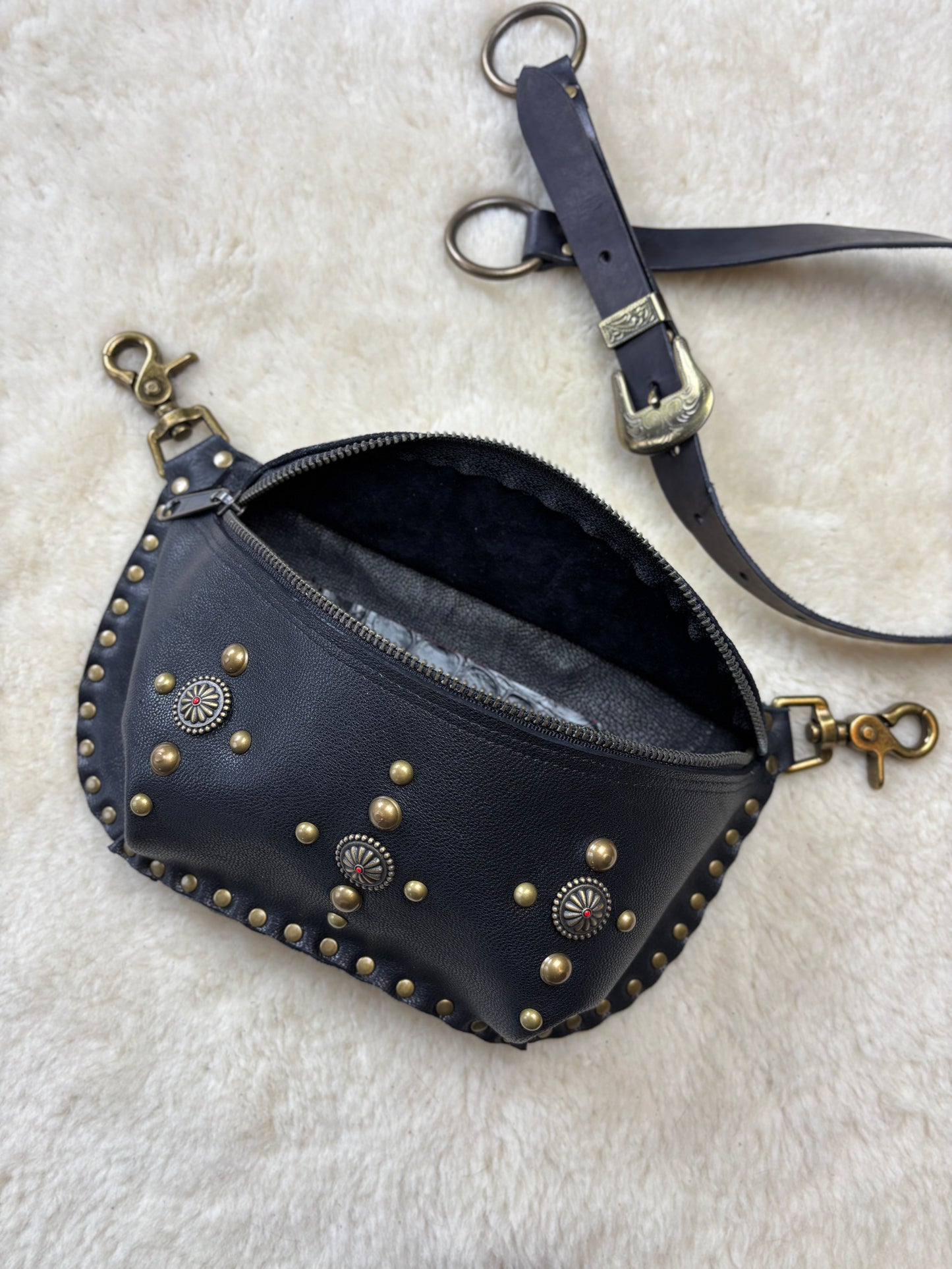 Black and Bronze Concho Fanny Pack