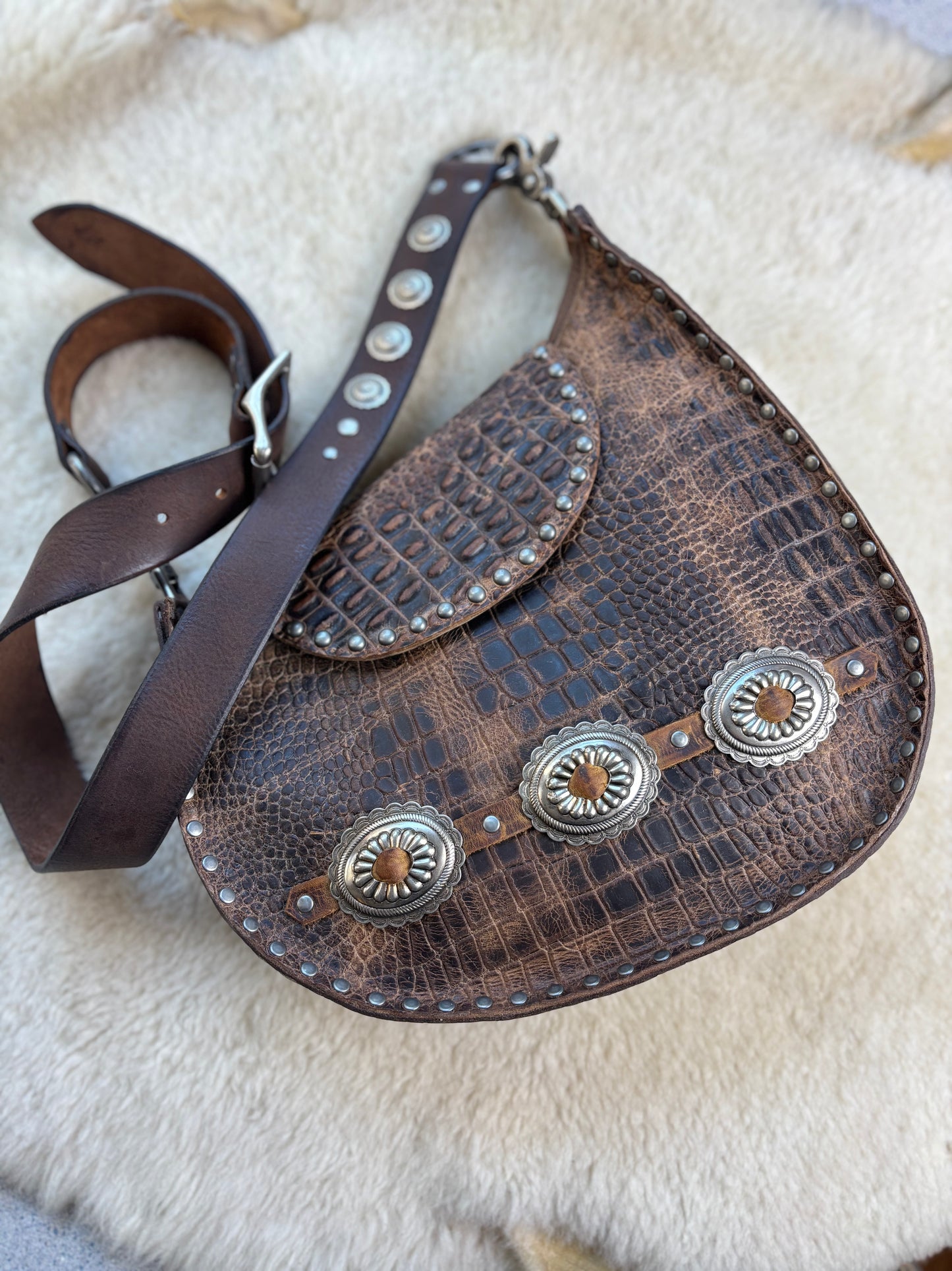 Crocodile Concho Crescent Bag