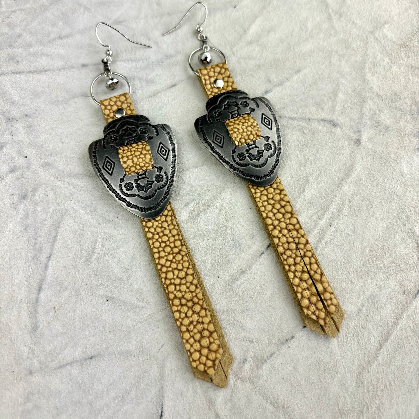 Arrowhead Earrings with Yellow Leather Fringe