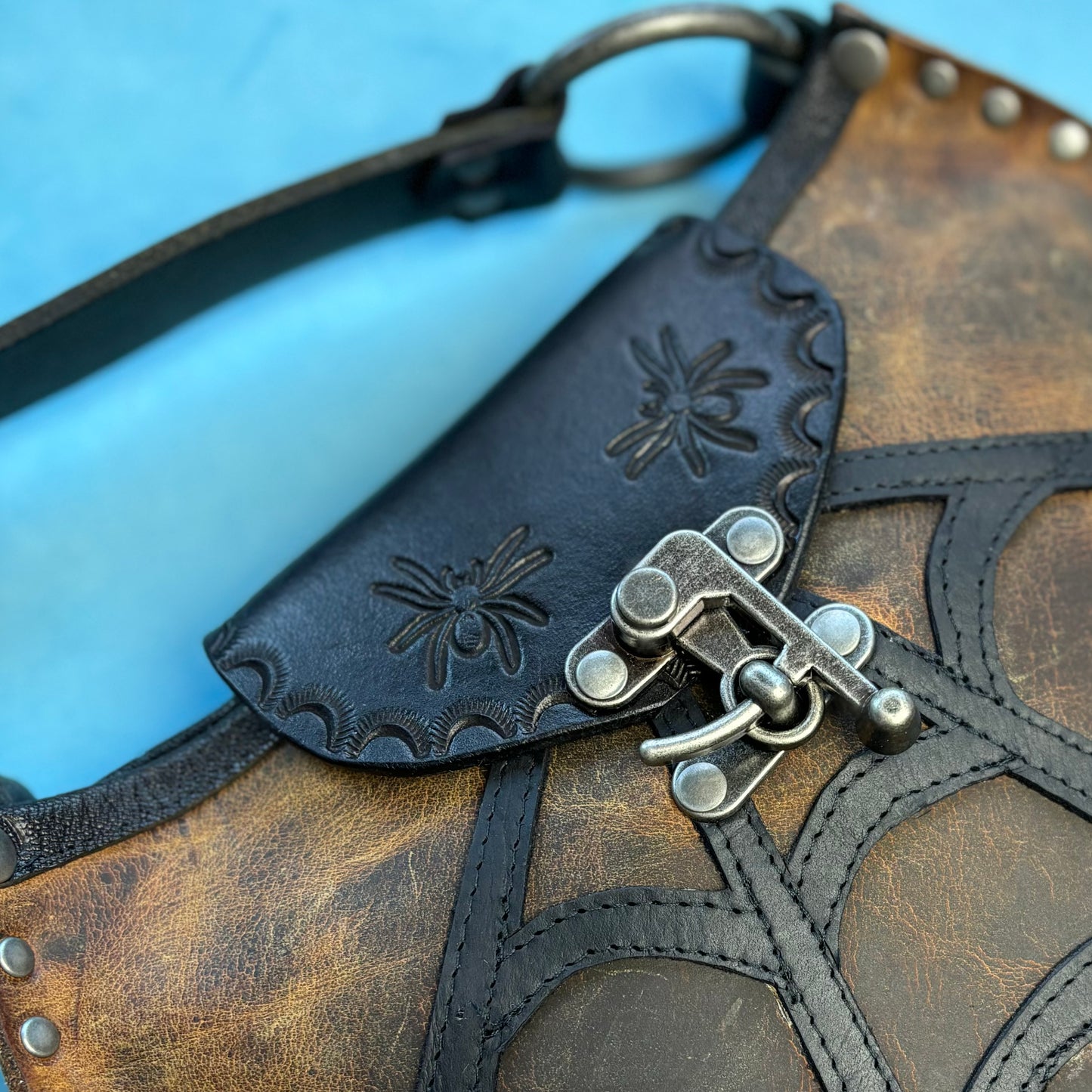 Rustic Brown Crossbody with Spiderweb
