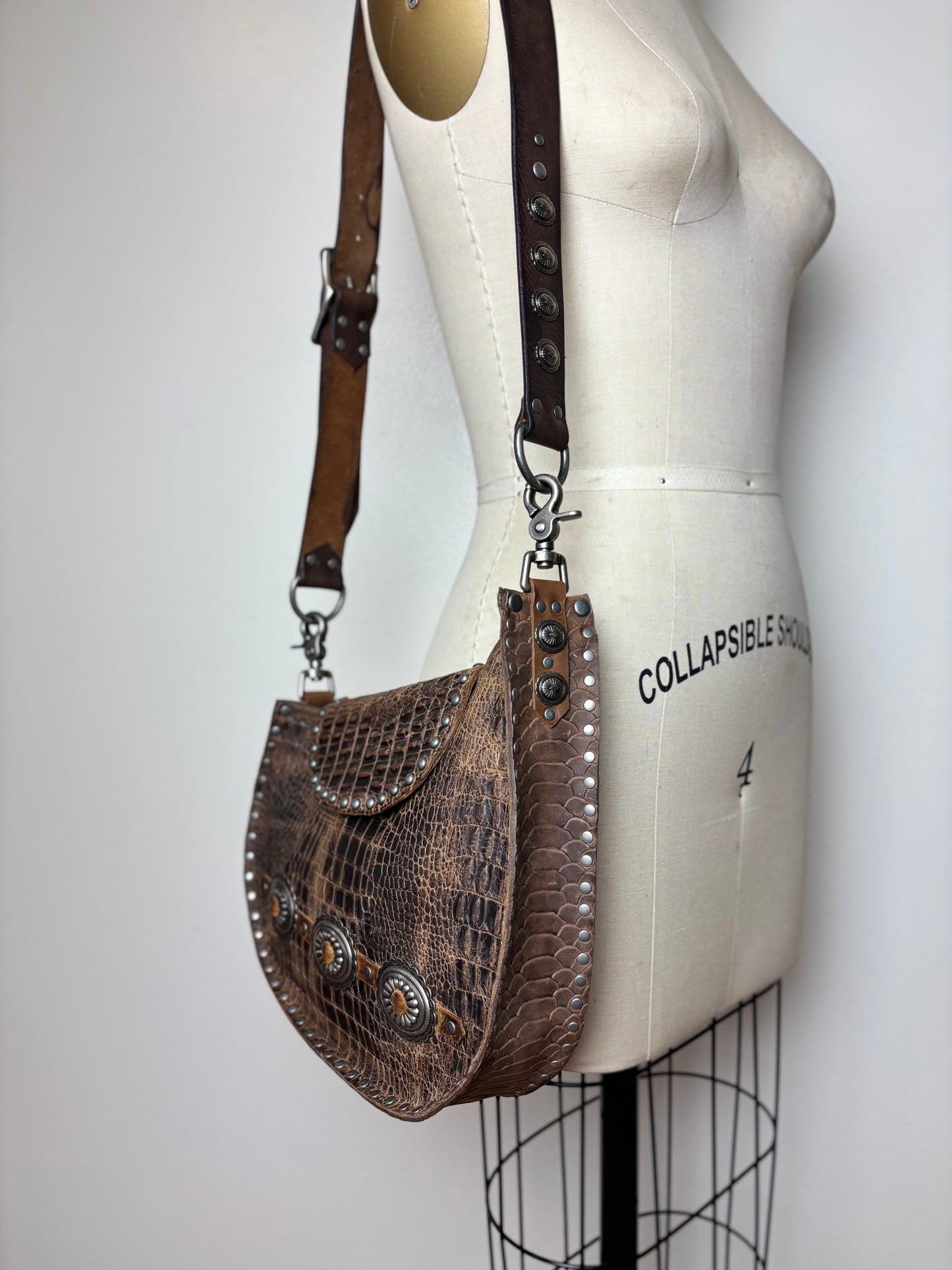 Crocodile Concho Crescent Bag