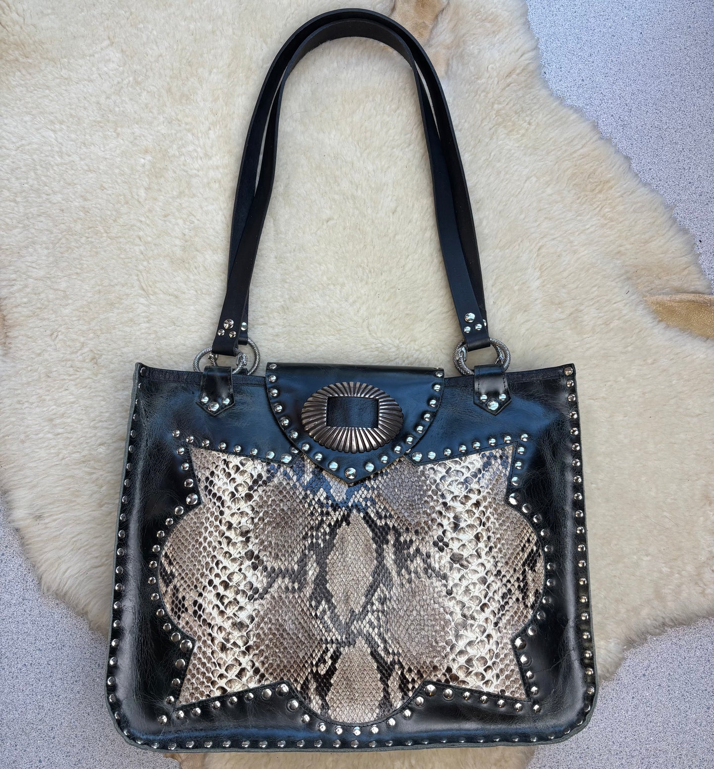 Black and Snake Squared Tote