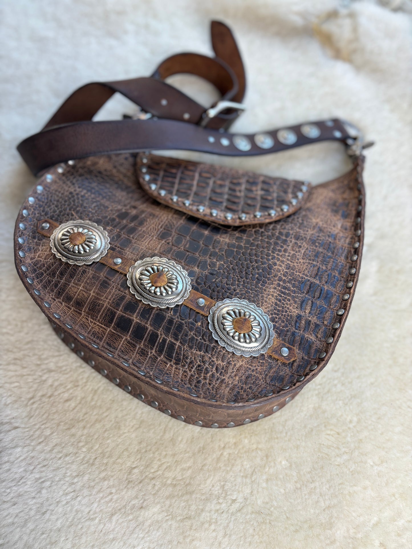 Crocodile Concho Crescent Bag