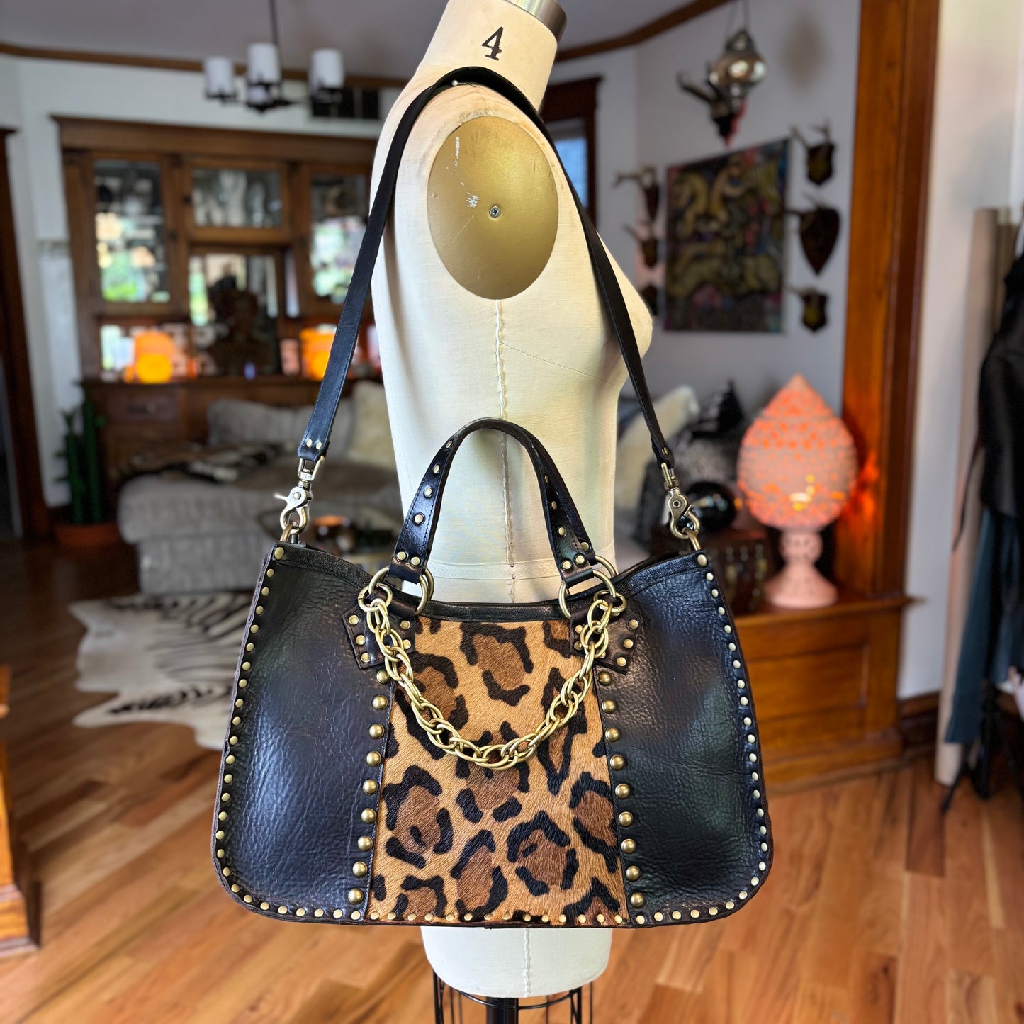 Leopard and Deep Brown Box Bag