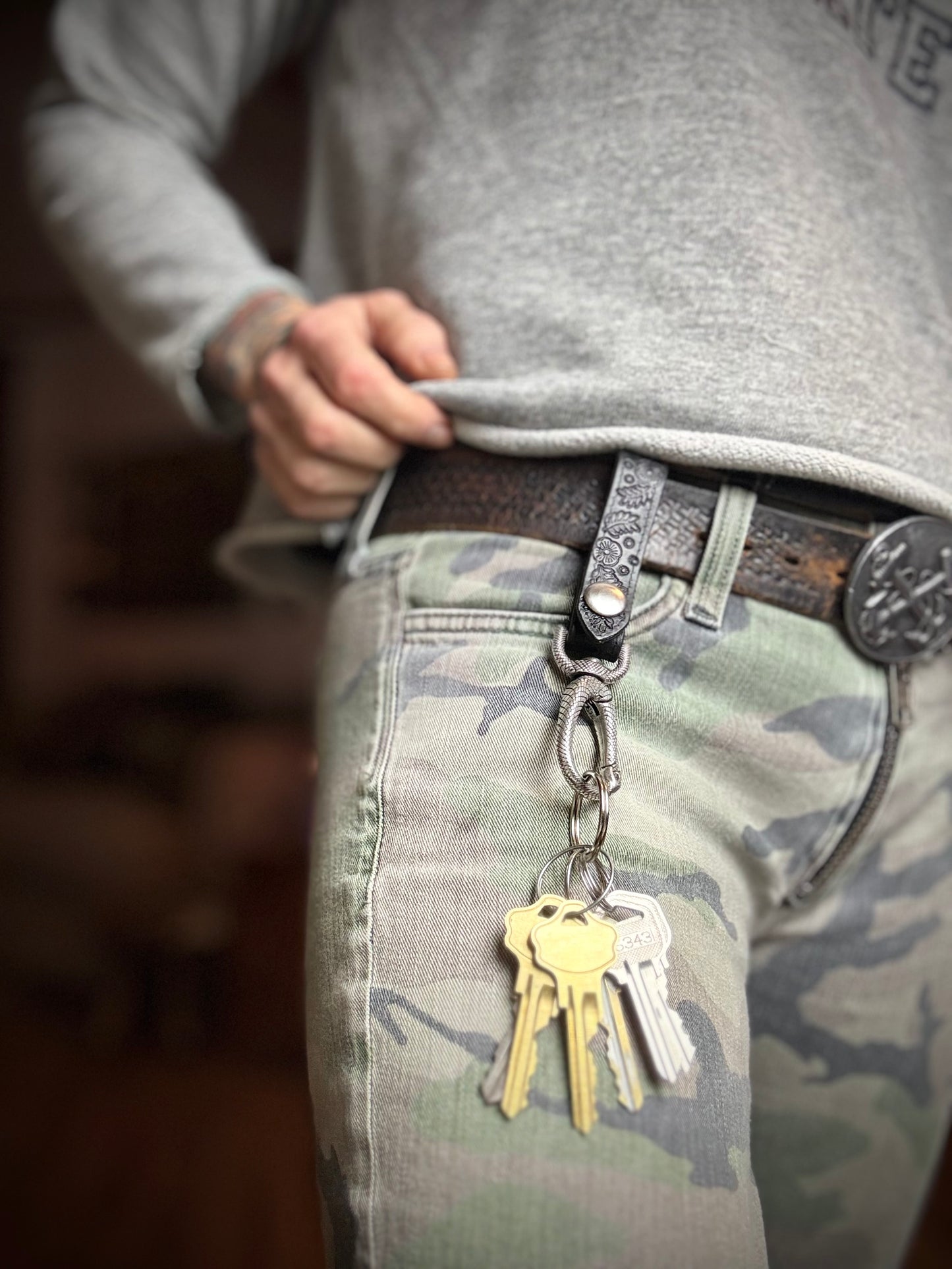 Black Leather Belt Python Key Hook