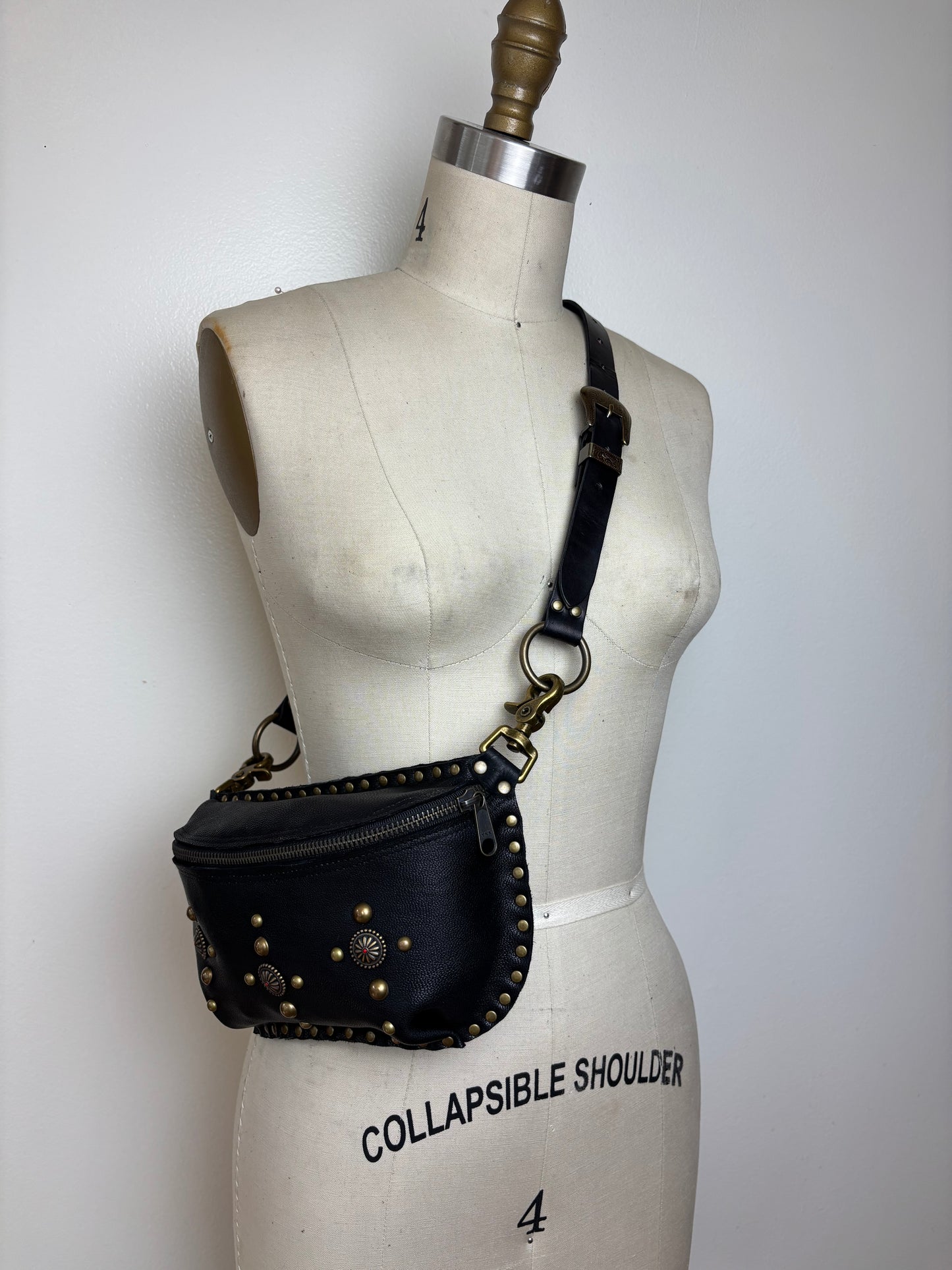 Black and Bronze Concho Fanny Pack