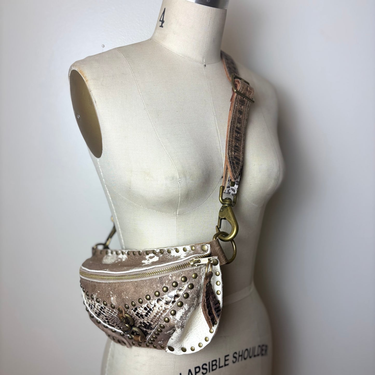 Distressed Tan and Ivory Python Fanny Pack