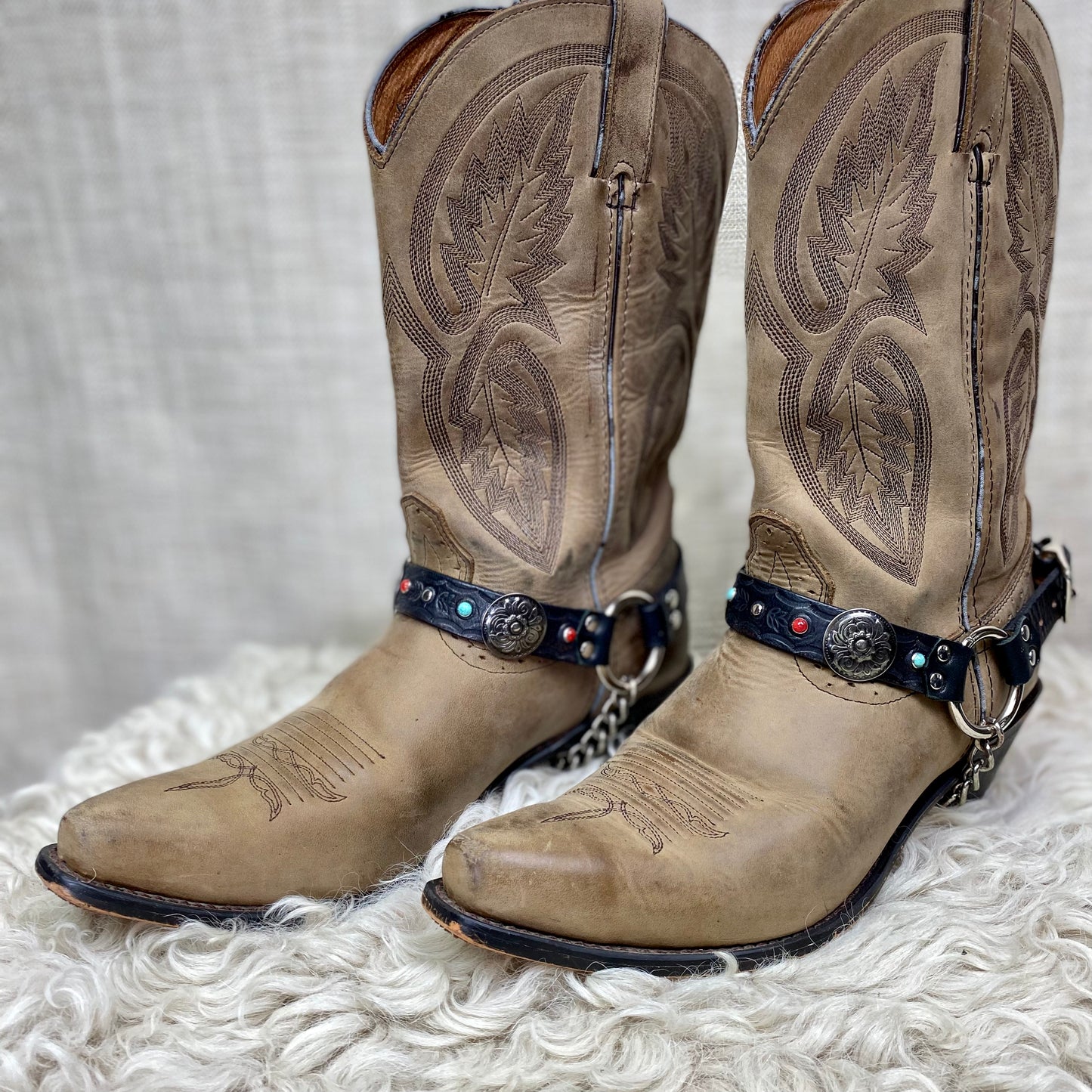 Stamped Boot Straps with Stones