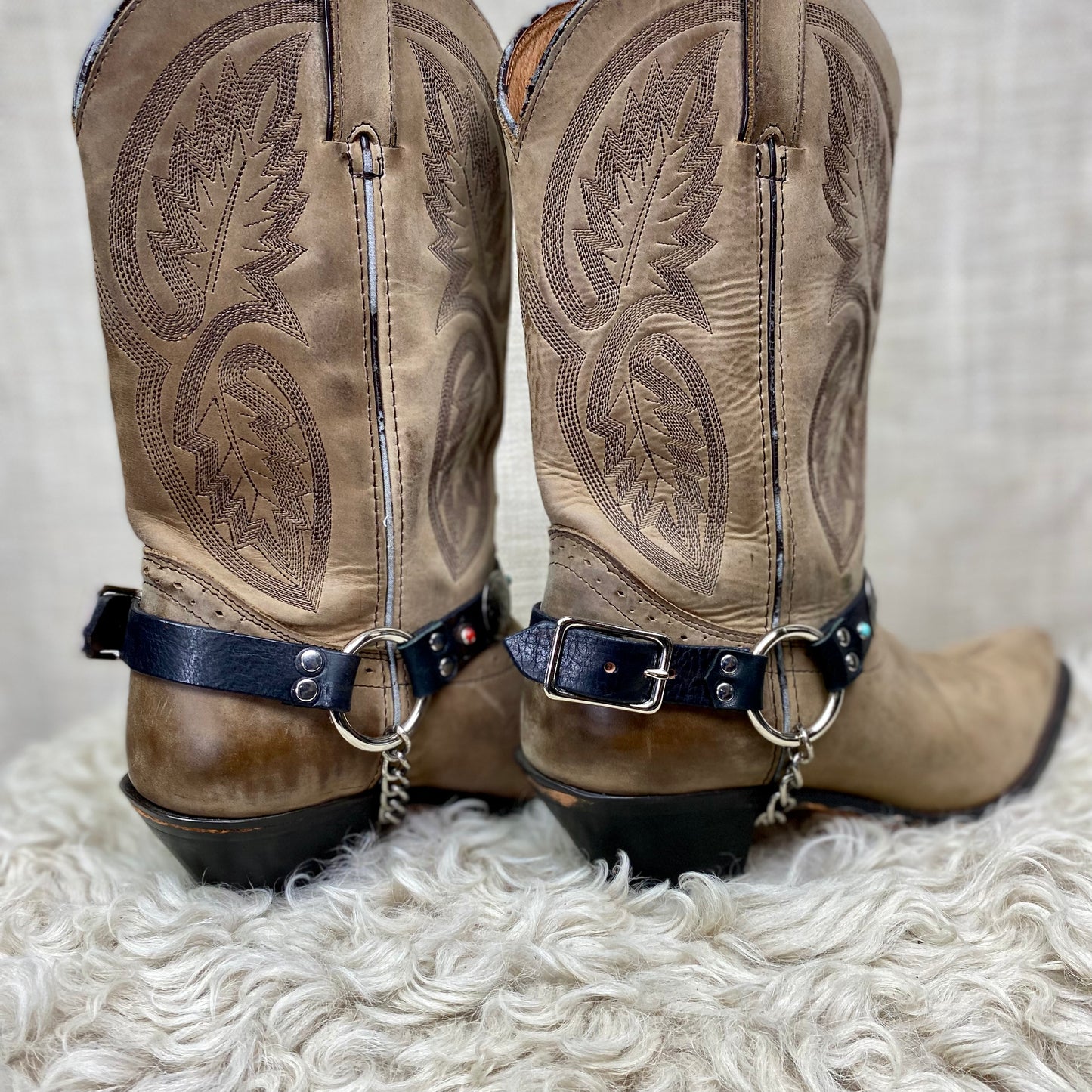 Stamped Boot Straps with Stones