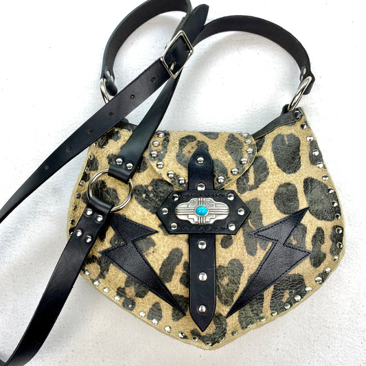 Leopard Crossbody Bag with Black Bolts