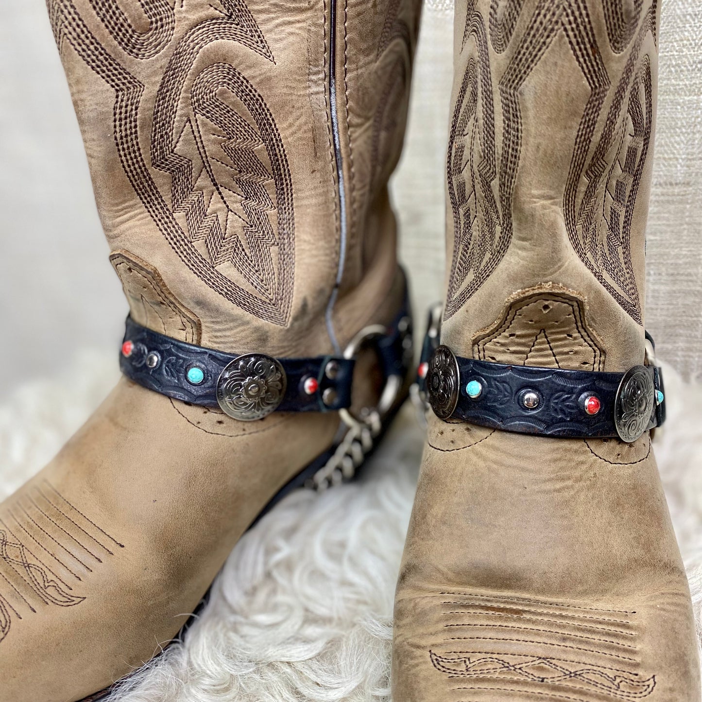 Stamped Boot Straps with Stones