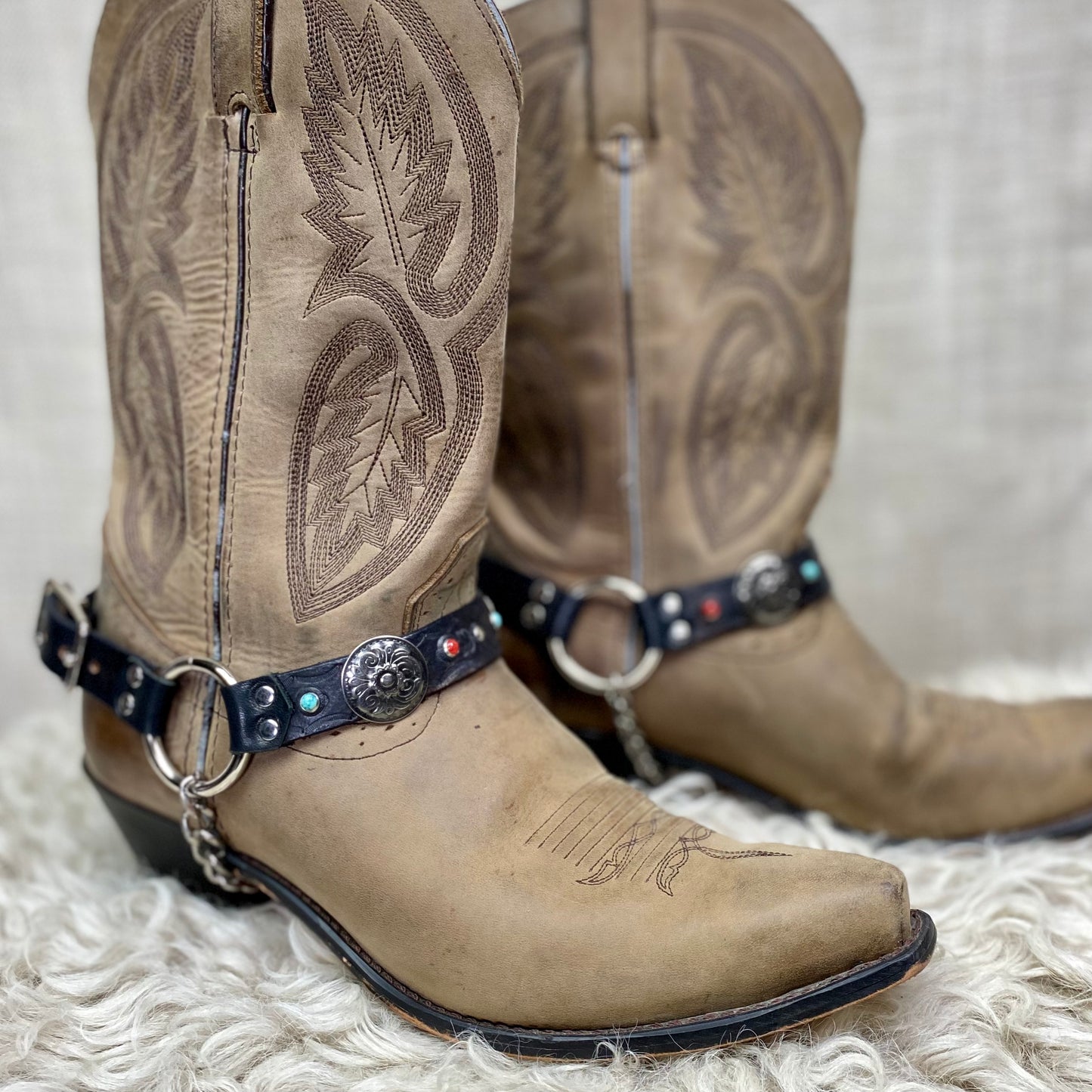 Stamped Boot Straps with Stones