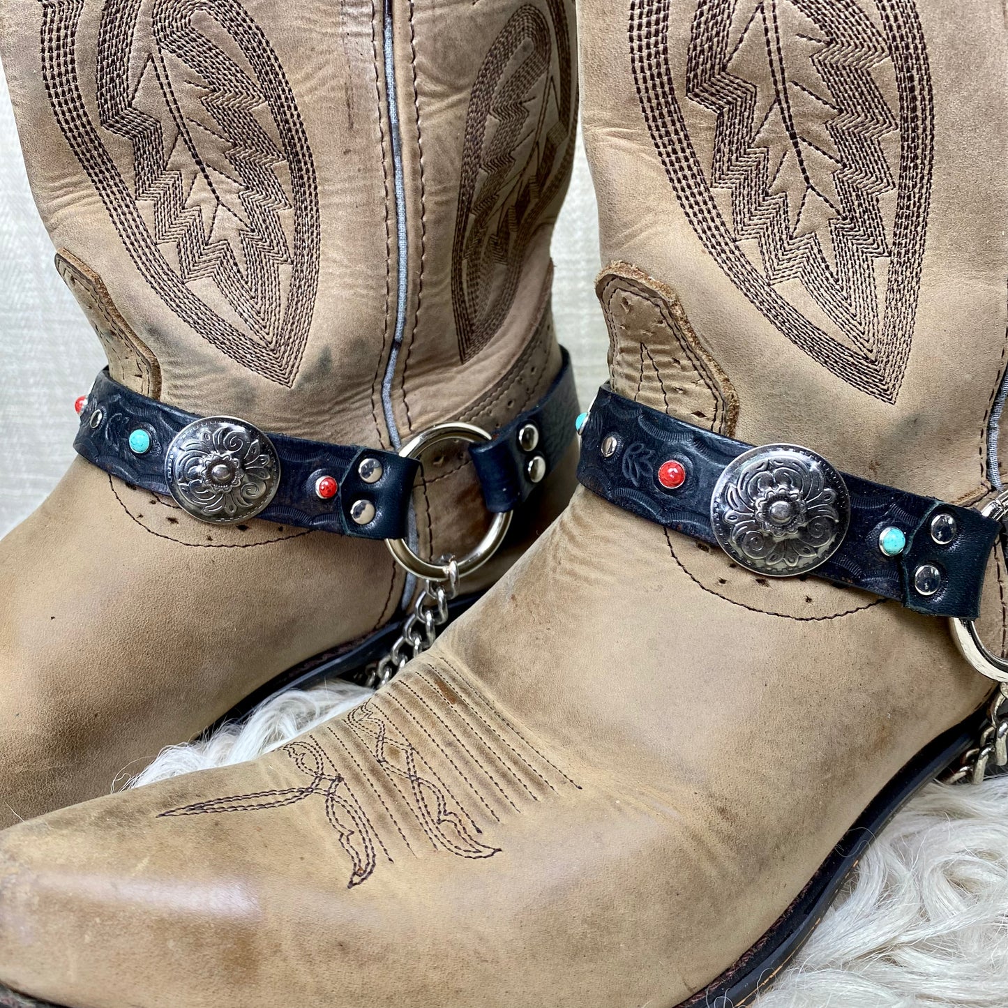 Stamped Boot Straps with Stones