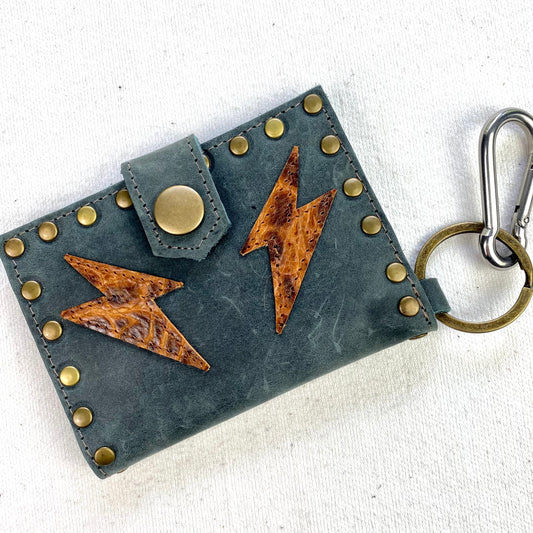 Distressed Grey Wallet with Rust Bolts