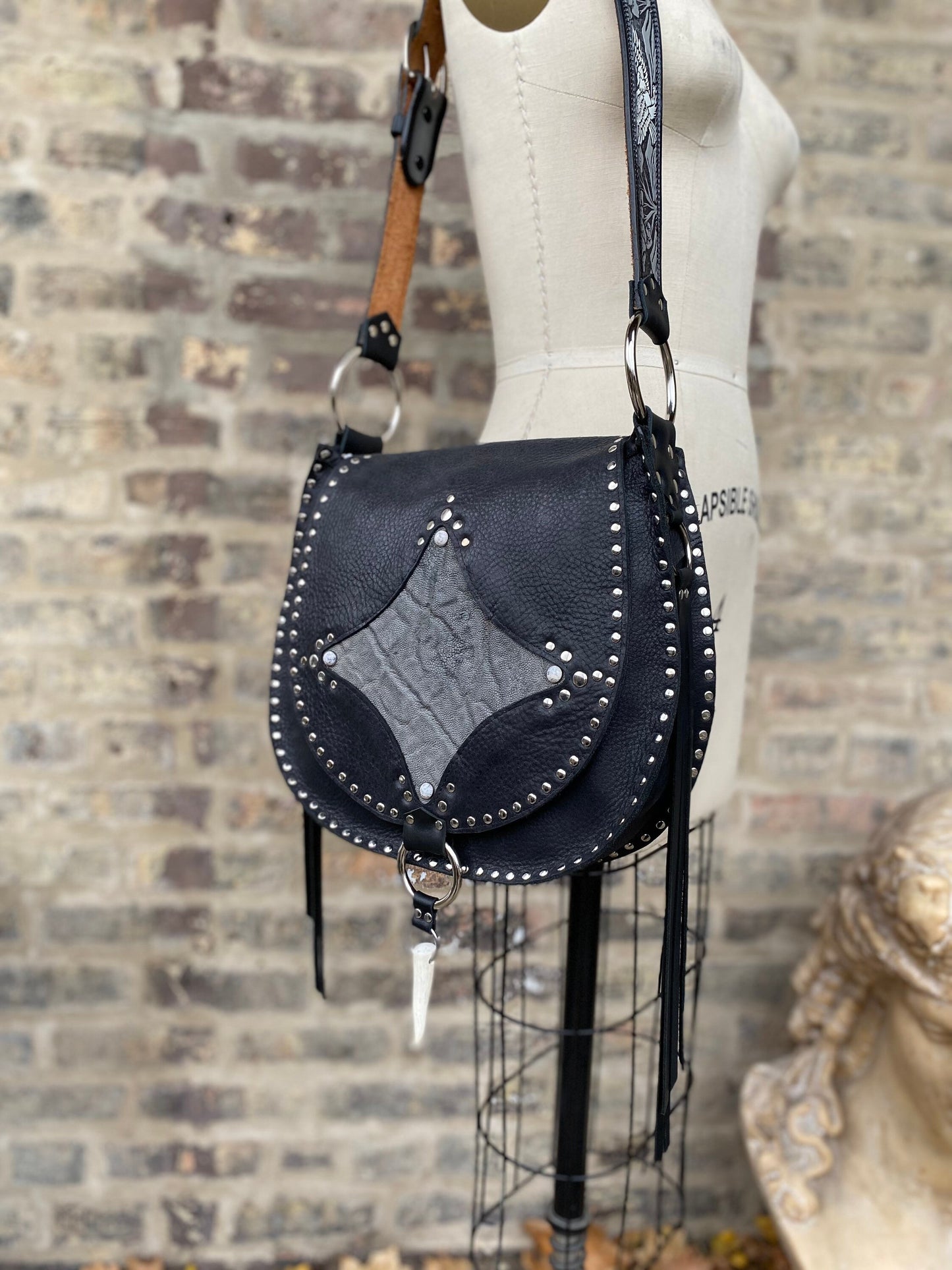 Black & Grey Exotic Flaptop Shoulder Bag