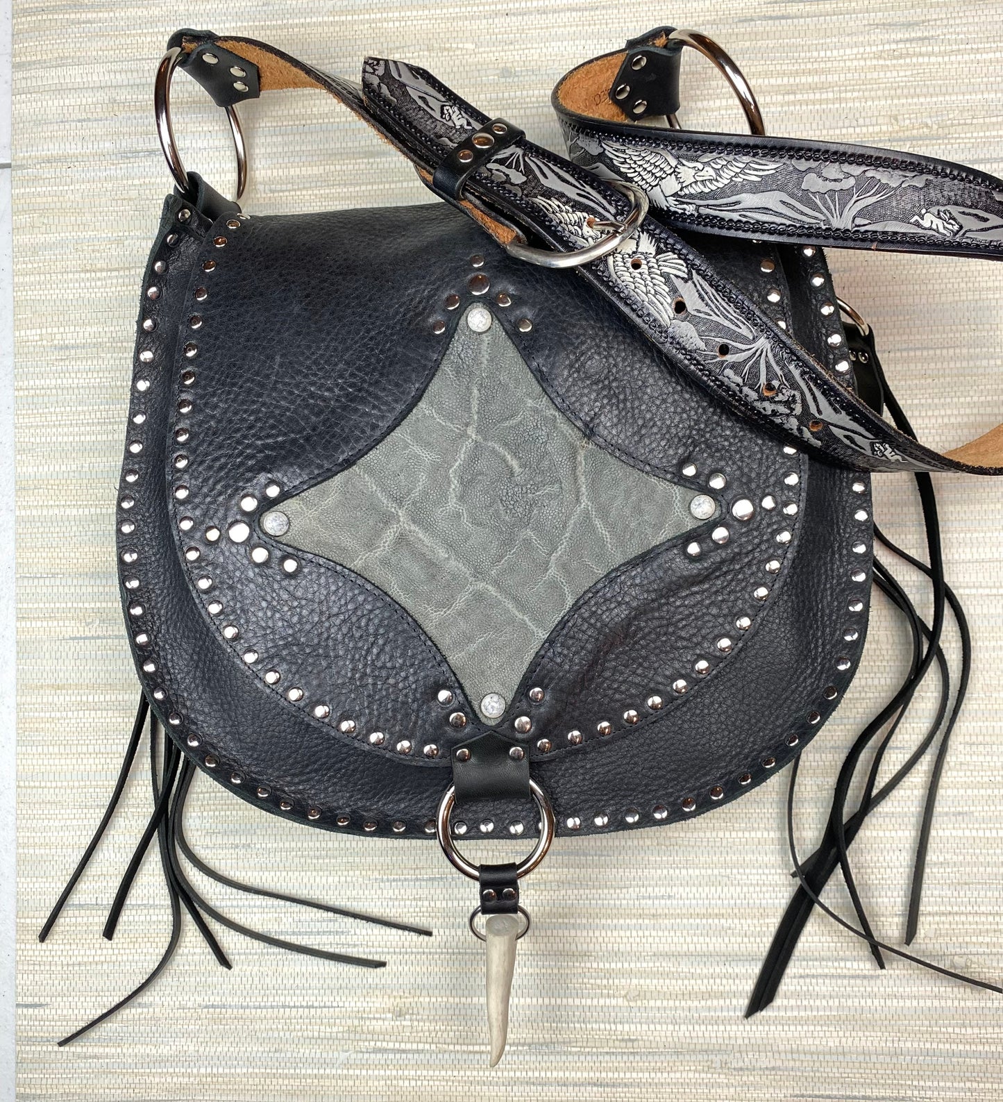 Black & Grey Exotic Flaptop Shoulder Bag