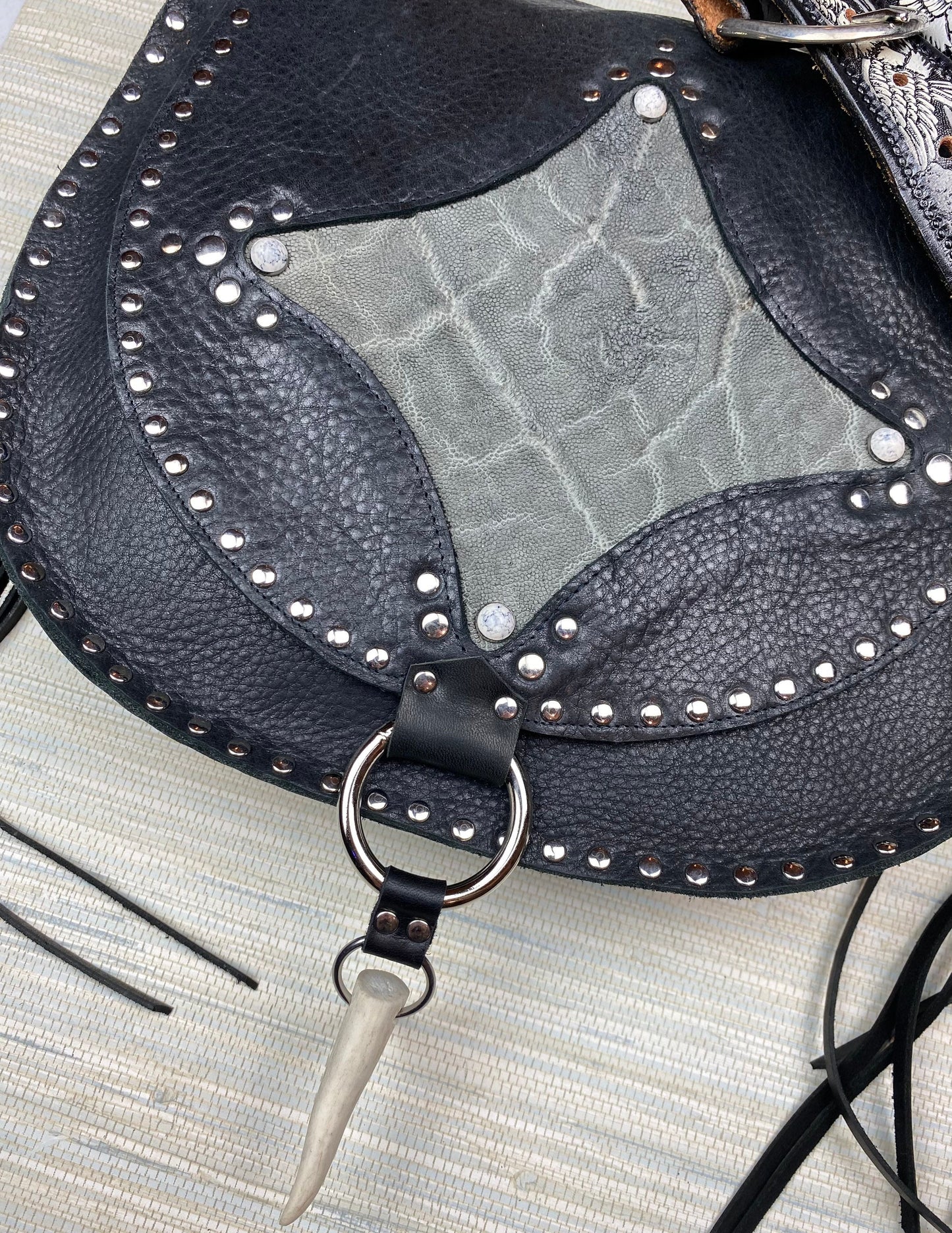 Black & Grey Exotic Flaptop Shoulder Bag