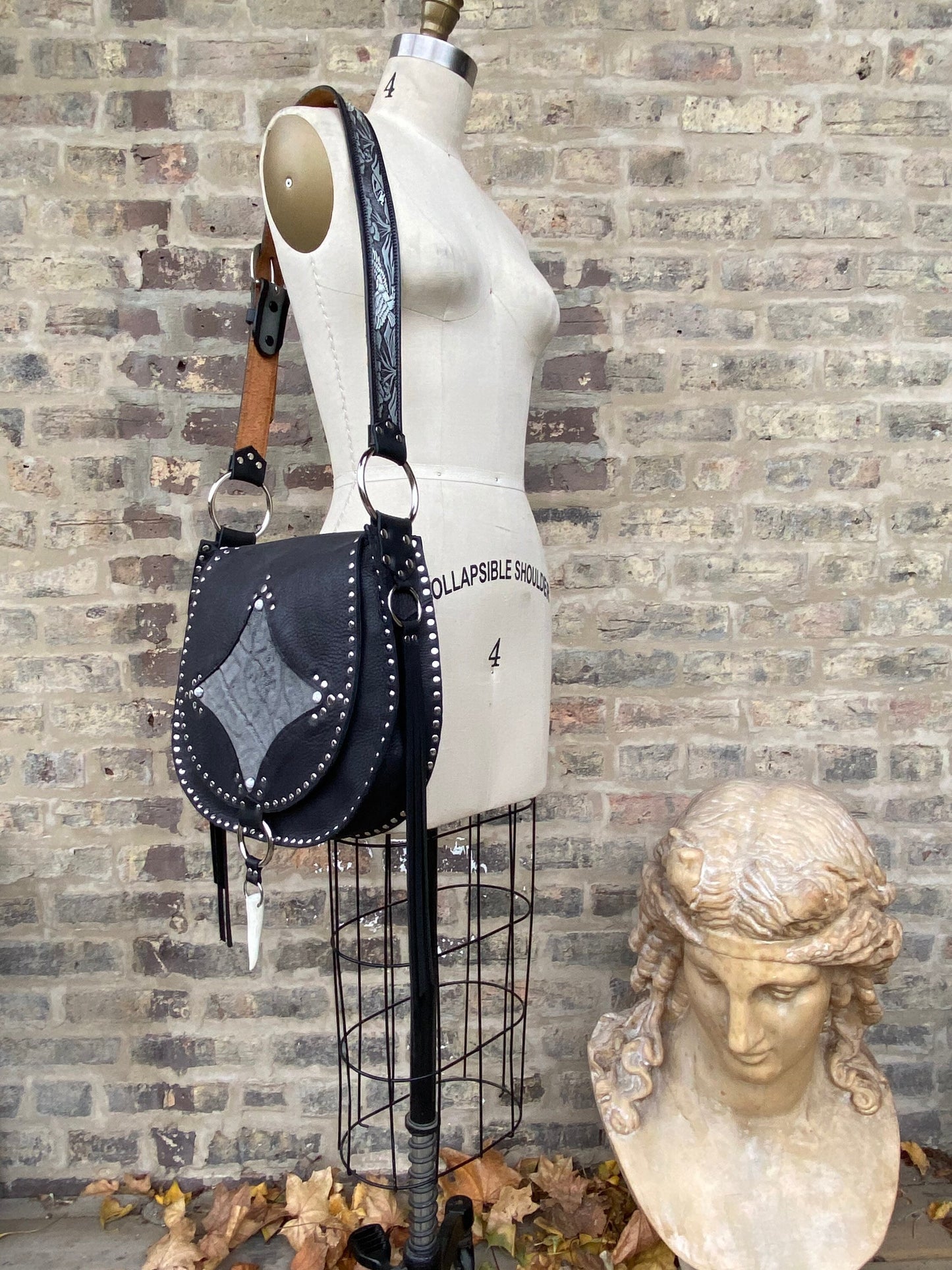 Black & Grey Exotic Flaptop Shoulder Bag