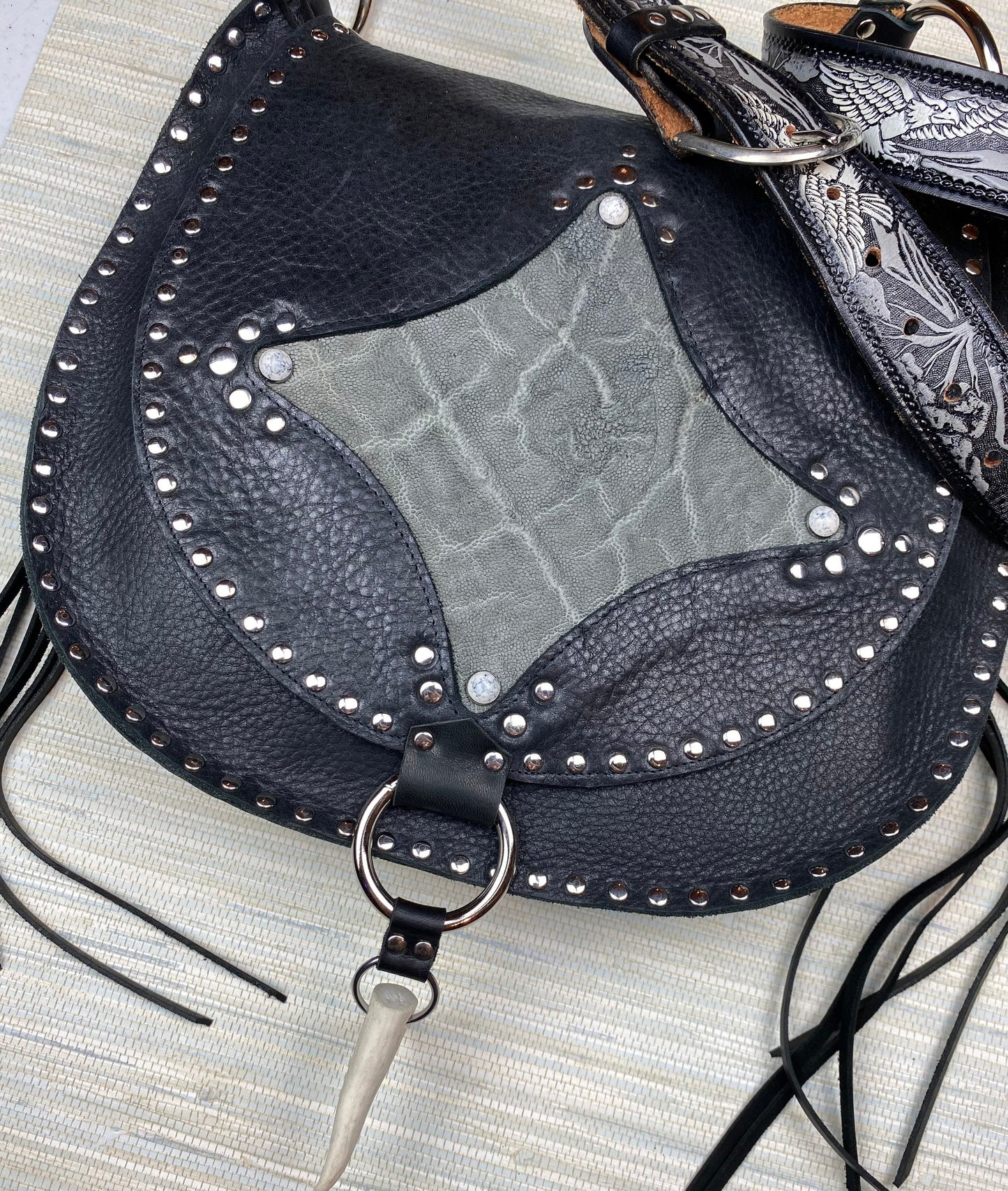 Black & Grey Exotic Flaptop Shoulder Bag