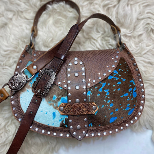 Brown & Blue Speckled Calfhair Crossbody Bag