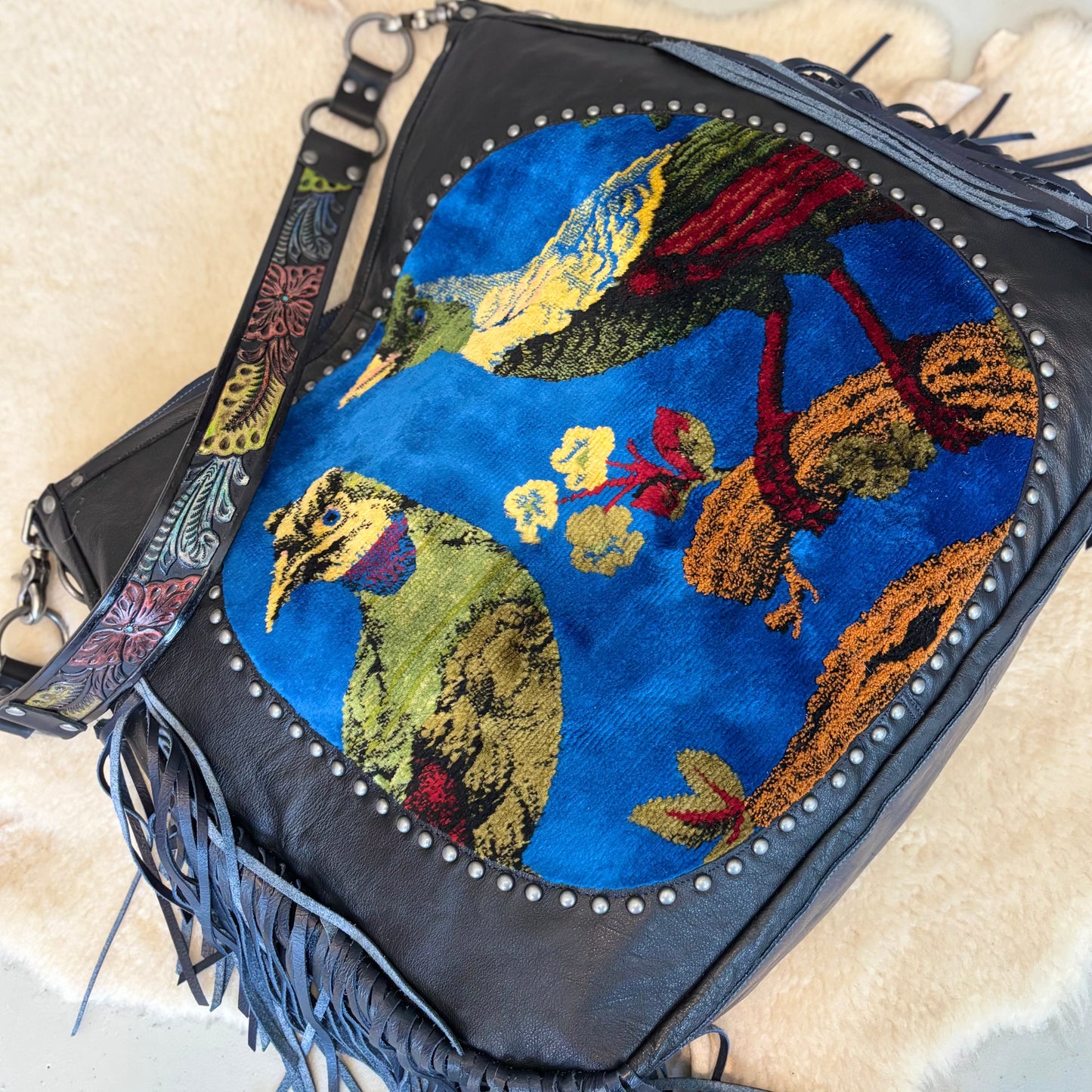 Velvet Tapestry Fringed Bird Bag