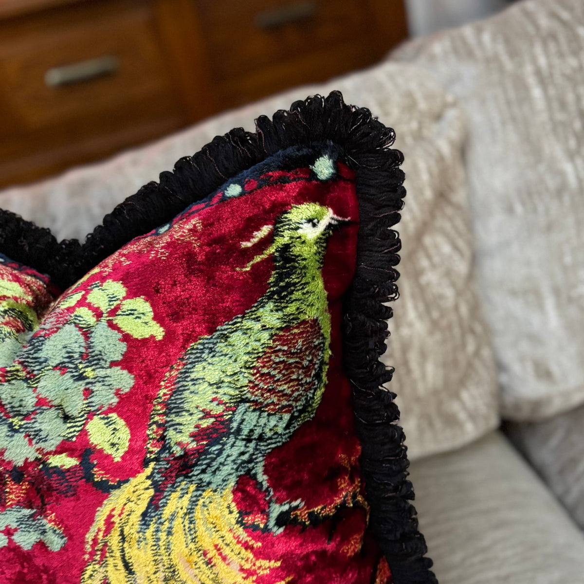 Tropical Birds Vintage Velvet Pillow