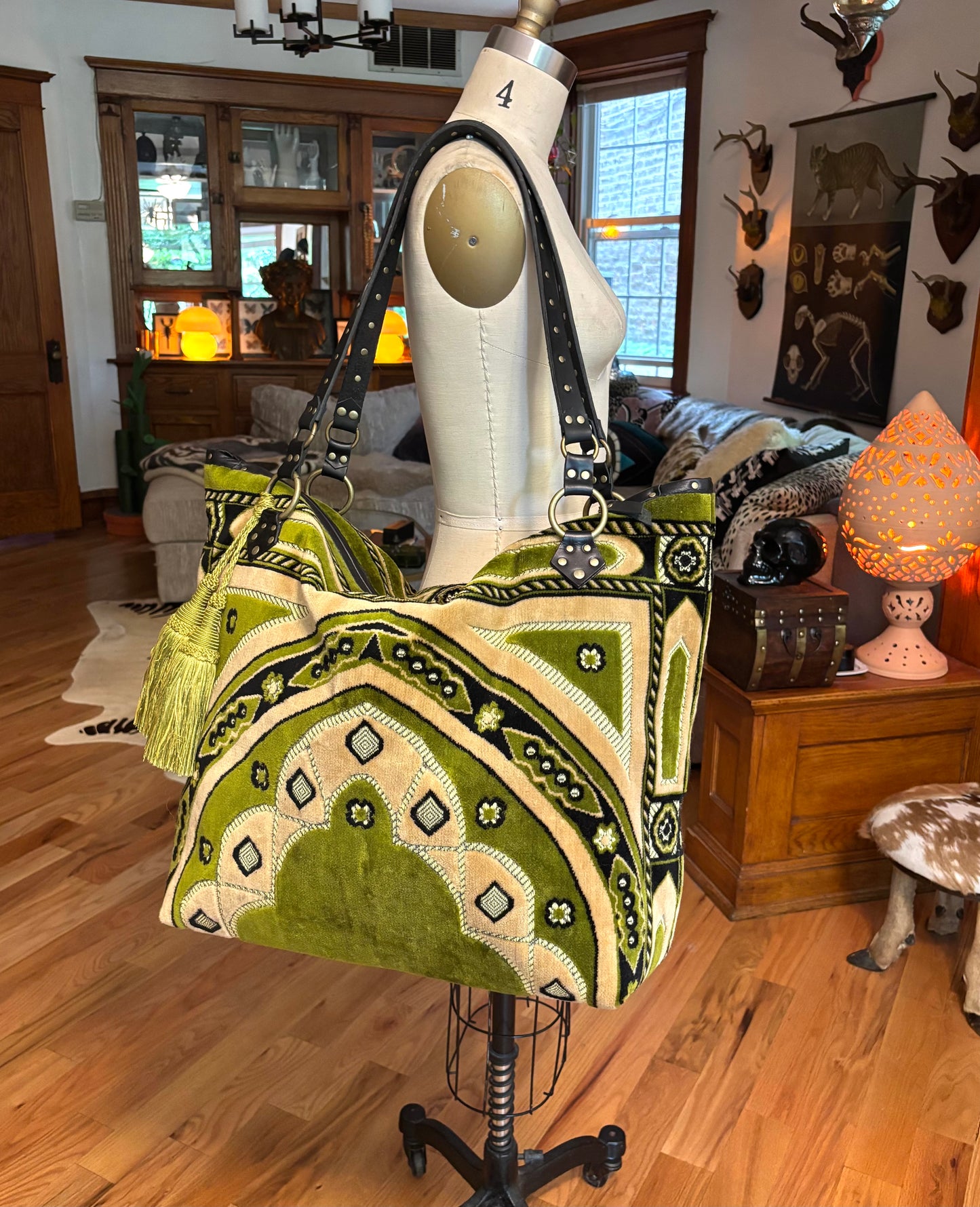 Summer Green Velvet Prayer Rug Oversized Bag
