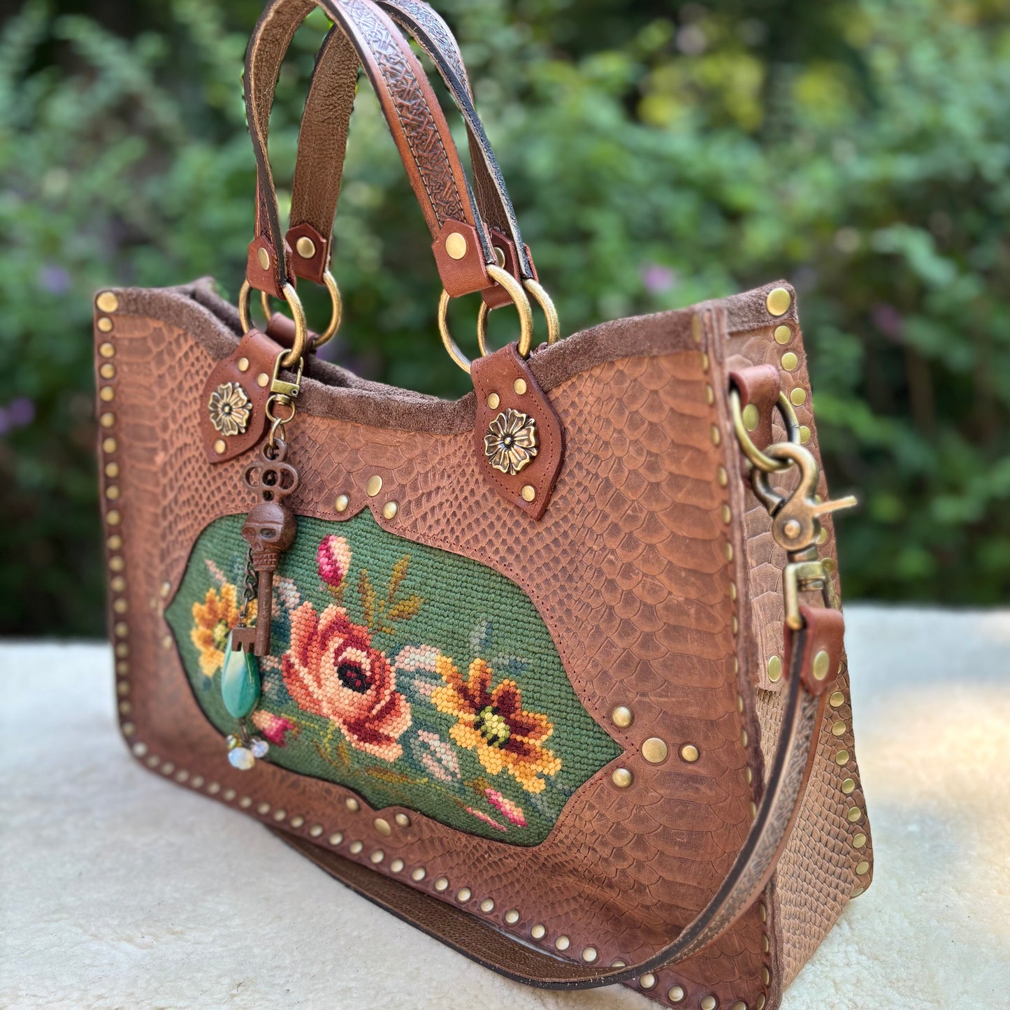 Brown and Green Needlepoint Heirloom Bag