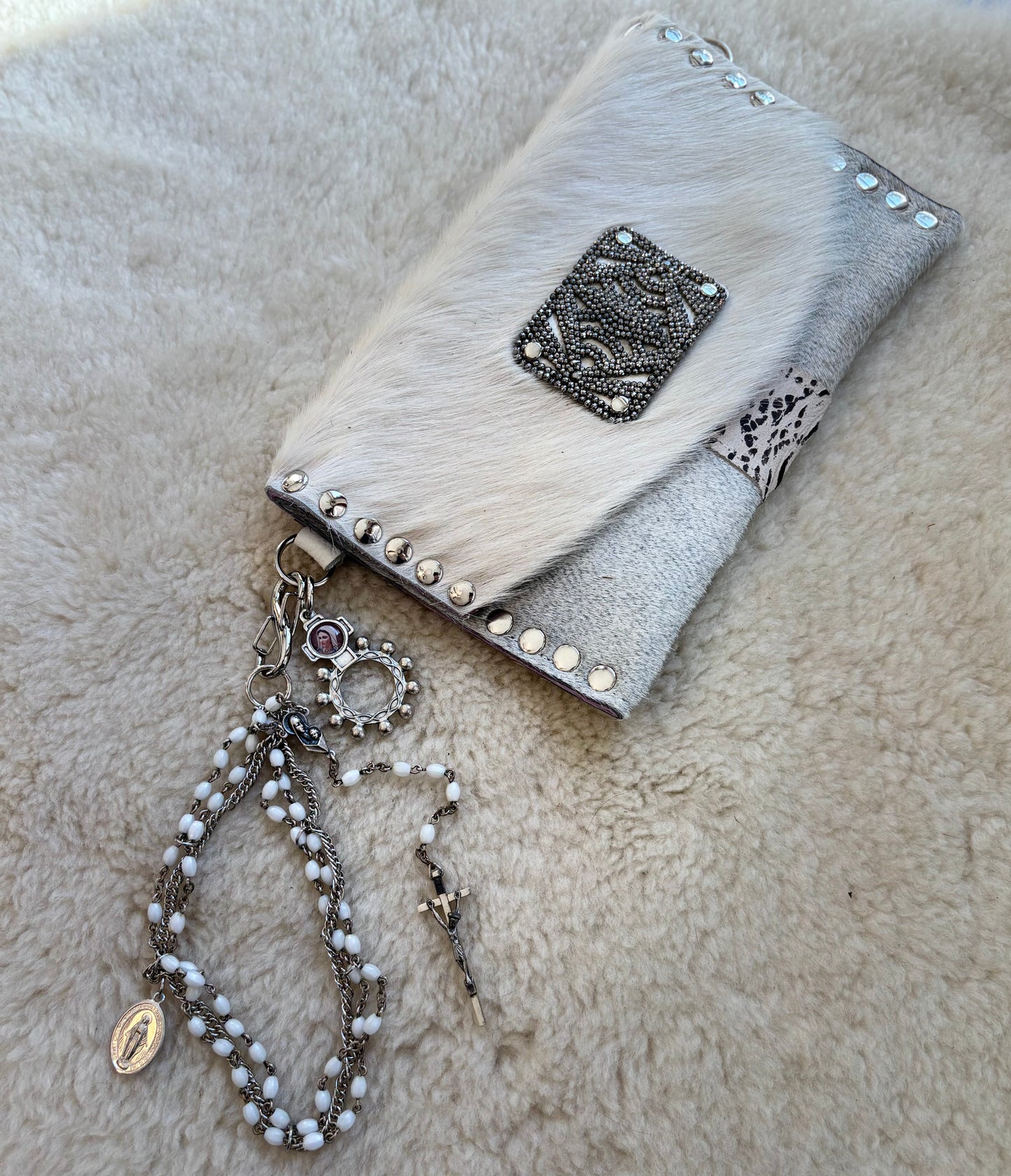 Winter White HairOn Hide Clutch